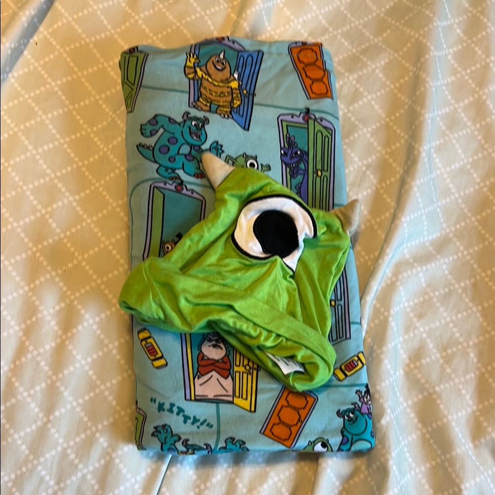 Monsters Inc swaddle and hat